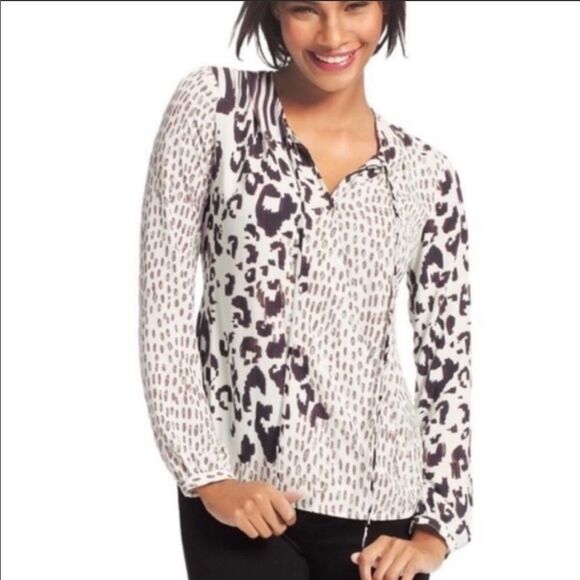 CABI | Animal Print Cross Front Blouse White M - Picture 1 of 7